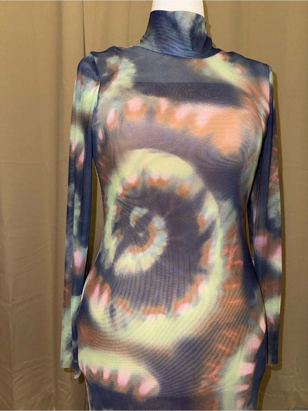 AFRM Helga Dress Berry Swirl Long Sleeve Turtleneck Midi Mesh Dress Fall Colors - Picture 2 of 5